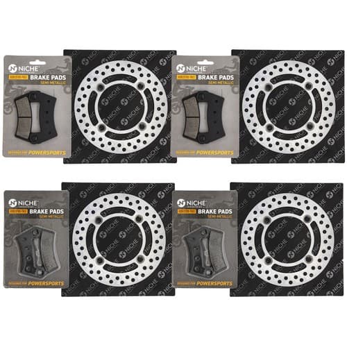 NICHE Front Rear Brake Rotor Pad Kit for Polaris 2203318 2206025 Semi Metallic