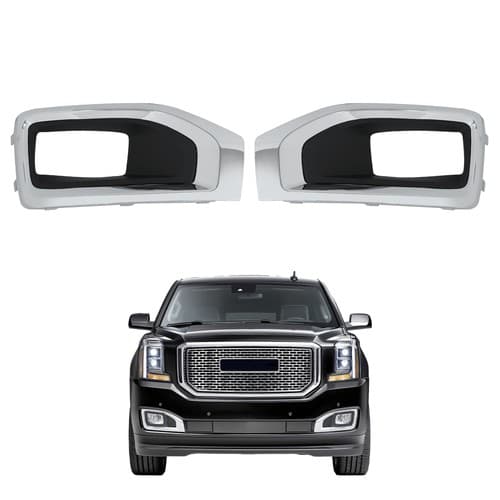 For GMC Yukon XL 2015-2020 2018 Pair New Chrome Fog Light Lamp Bezel Trim Cover