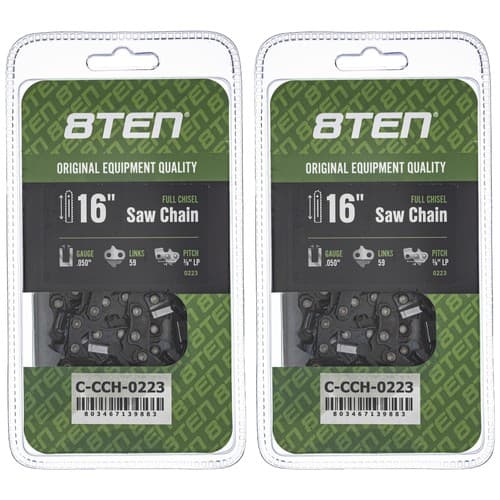 Full Chisel Chainsaw Chain 16 Inch .050 3/8 LP 59DL for Homelite 240 2 Pack