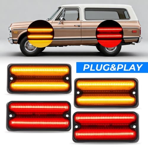 4x Smoke Amber/Red LED Side Markers For Chevy Blazer C10/20 GMC Pickup 67 68-72