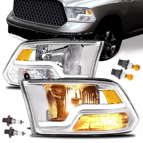 For 2009-2018 Dodge Ram 1500 2500 3500 Chrome Headlights w/LED DRL Headlamp