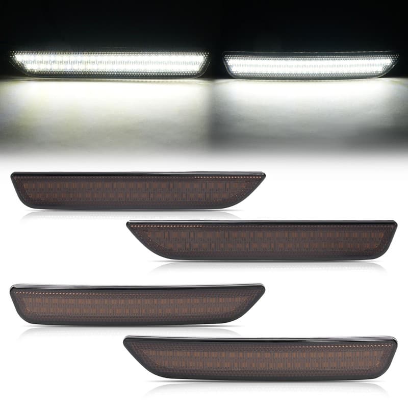 Rear&Front For Ford Mustang 2010-2014 LED White Side Marker Lights Smoke Lens