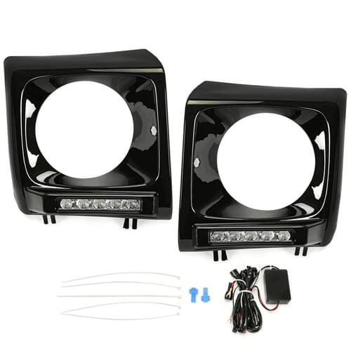 Pair Black Headlight Bezel w/ LED DRL For Mercedes W463 G63 Wagon G500 1990-2018