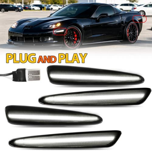 Smoked Lens LED Front & Rear Side Marker Lights For Chevy Corvette C6 2005-2013