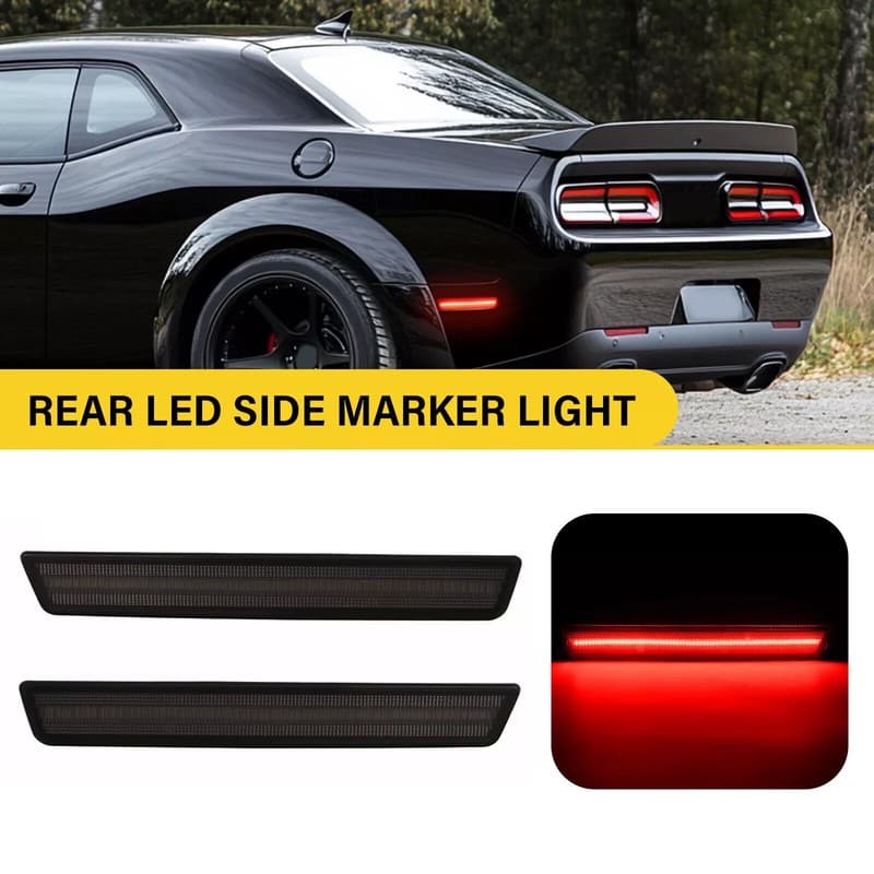 For Dodge Challenger SRT R/T 2018-22 LED Smoke Red Rear Side Marker Lights Lamp