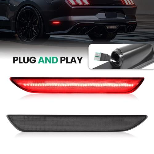 Red Lamps Rear Bumper LED Side Marker Lights For Ford Mustang 2015-23 Smoke Lens