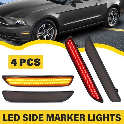 4PCS Front & Rear LED Side Marker Lights Smoked Lens For Ford Mustang 2010-2014