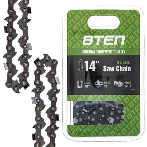 8TEN Chainsaw Chain for 14 Inch Bar .050 Gauge 3/8 LP Pitch 52DL Echo Poulan