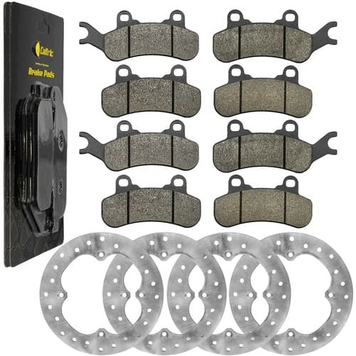 Front & Rear Brake Disc Rotors w/ Brake Pads for Can-Am Defender Max HD8 2016-19