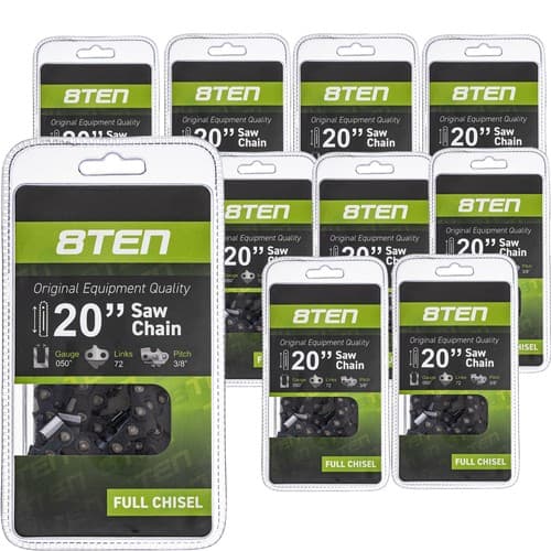 8TEN Chainsaw Chain for 20 Inch .050 Gauge 3/8 Pitch 72DL Husqvarna 10 Pack