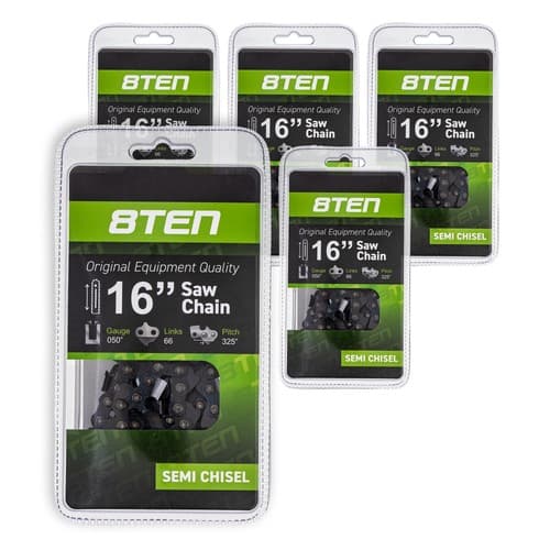 8TEN Chainsaw Chain for 16 Inch Bar .050 .325 66 DL Husqvarna 20BPX066G 5 Pack