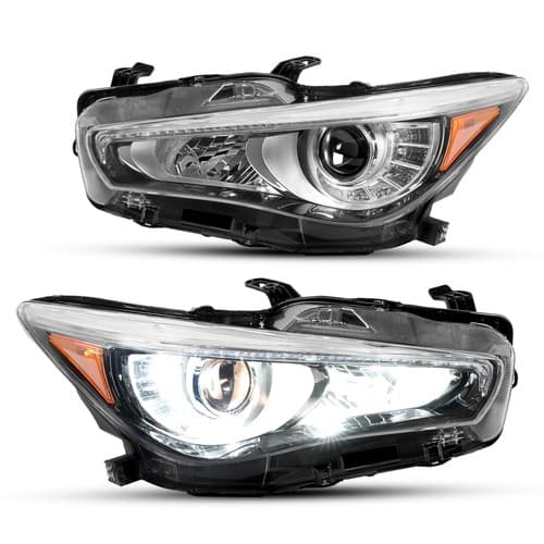 Pair LED DRL Projector Headlight Assembly W/o AFS For Infiniti Q50 2014-2017
