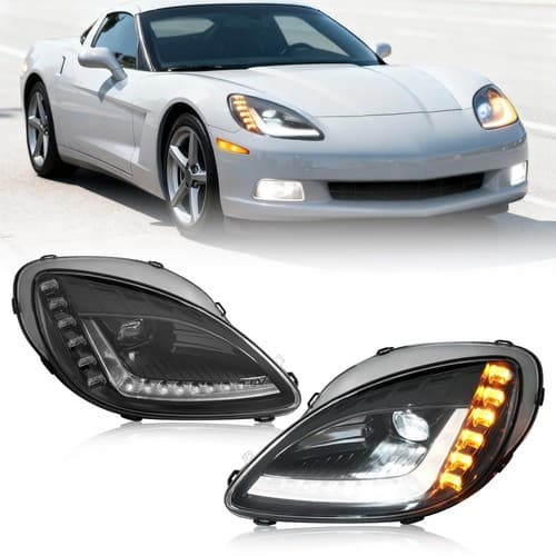For Chevy Corvette C6 2005 2006-2013 Pair Sequential LED Projector Headlights