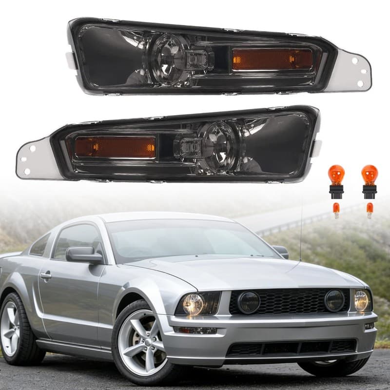 For Ford Mustang GT 05 06-09 Pair Smoke Bumper Signal Lights Parking Lamp W/bulb