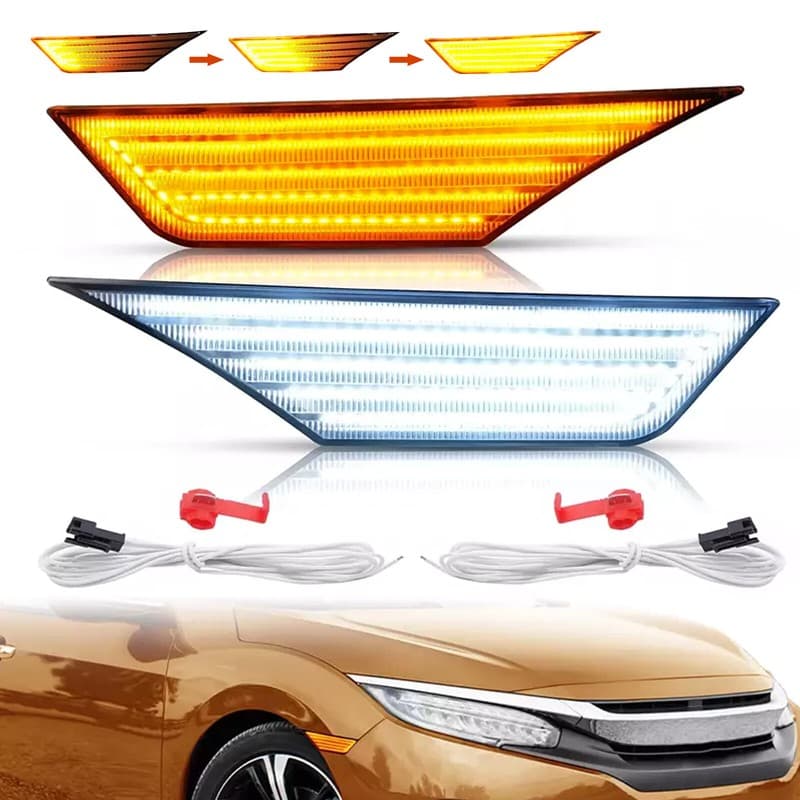Clear Sequential LED Side Marker Lights Lamps For Honda Civic 2016-2021 Pair