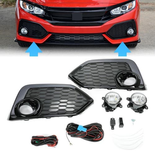 For Honda Civic Hatchback 2017 2018 2019 LED Fog Lights w/Bezel+Switch Set RH+LH