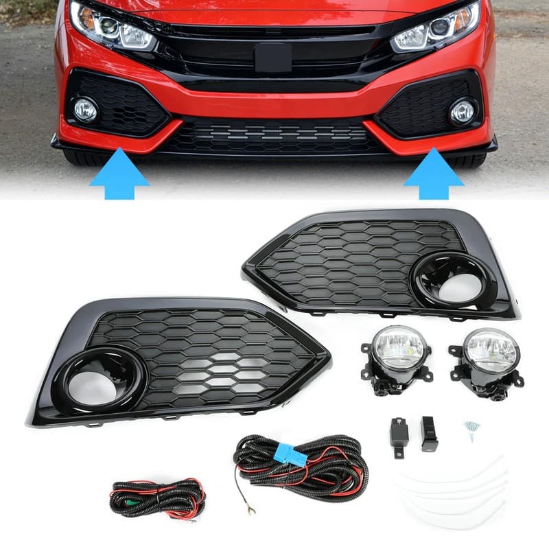 For Honda Civic Hatchback 2017 2018 2019 LED Fog Lights w/Bezel+Switch Set RH+LH