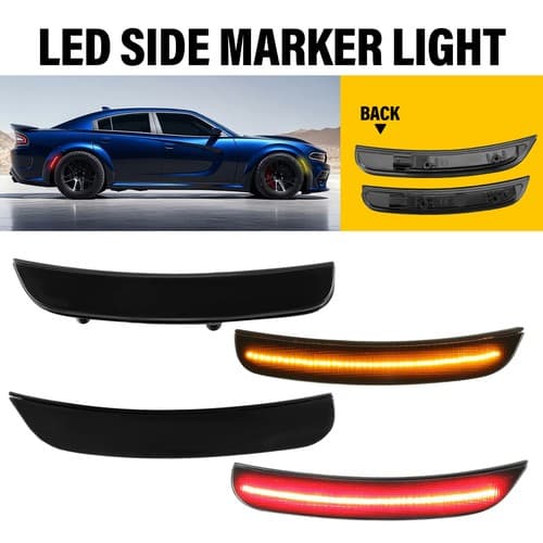 LED Rear Red & Front Amber Bumper Side Marker Lights For 2015-2023 Dodge Charger