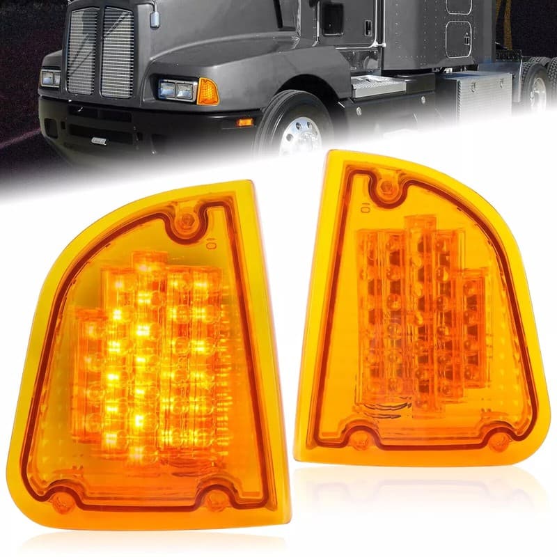 New Amber LED Turn Signal Lights For KW Kenworth K300 T300 T330 T600 86-08 Pair