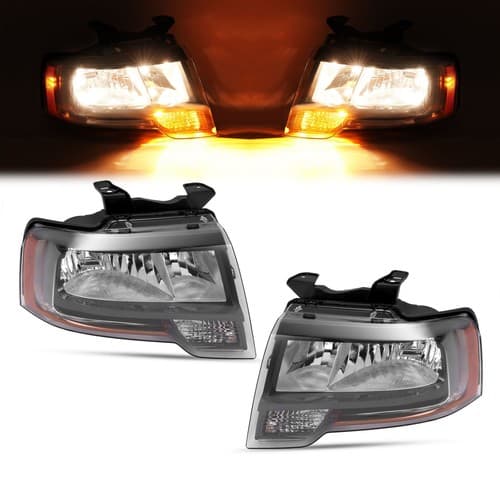 Halogen+LED Headlights For 2015 2016 2017 Ford Expedition W/Bulbs Reflector Pair