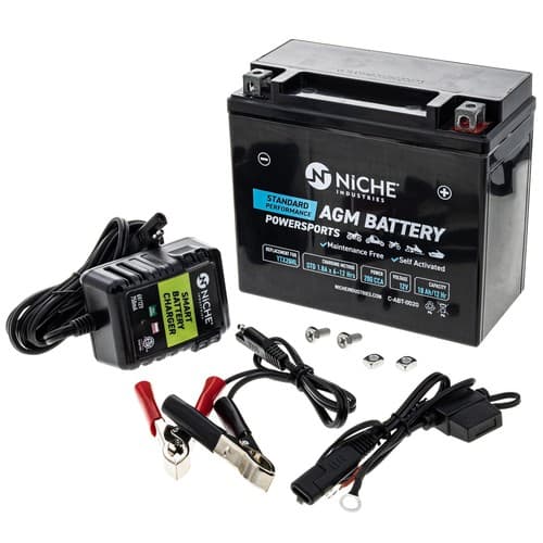 NICHE AGM Battery and Charger YTX20HL for Yamaha Grizzly Can-Am Honda Kawasaki