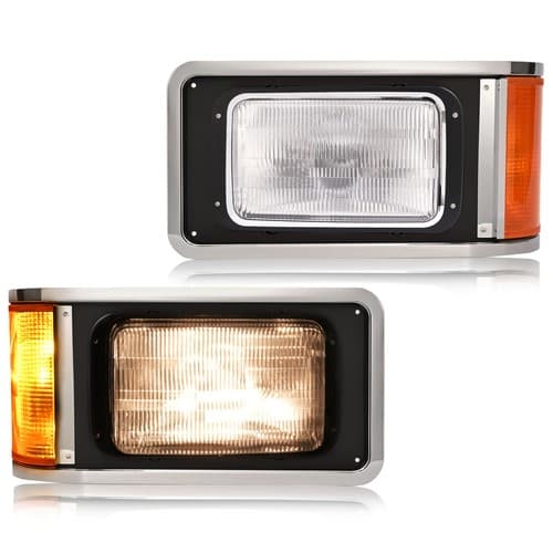 Headlights W/Bezel For Mack CH613 SFA Hood Truck 90-17 Include LED & Halo Bulbs
