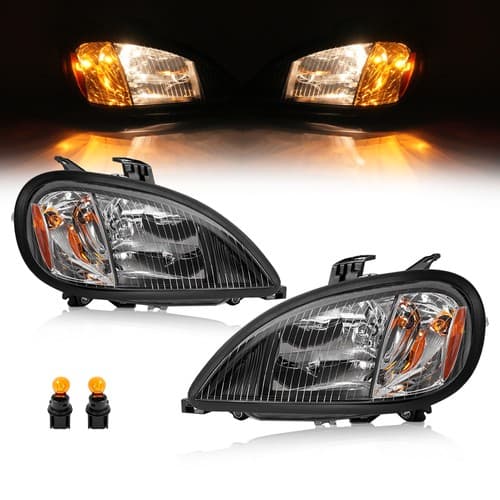 For Freightliner Columbia 2004-2013 Pair Black Halogen Headlights DOT Headlamp
