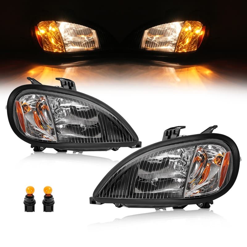 For Freightliner Columbia 2004-2013 Pair Black Halogen Headlights DOT Headlamp