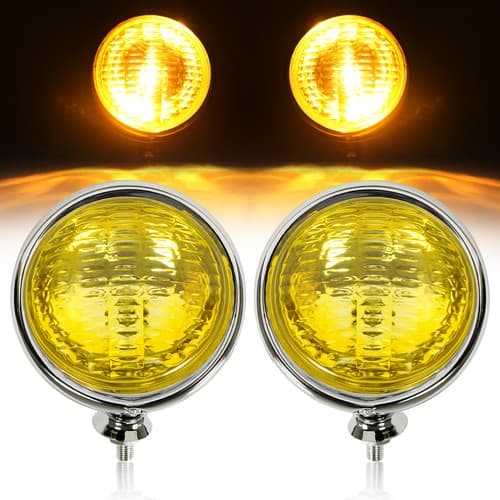 2PC Vintage Classic 5" Fog Light Halogen Bulb 55W 12V Yellow Lens Chrome