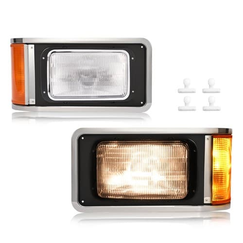 Pair Headlights W/Bezel&Bulbs For Mack CH613 SFA Hood Truck 1990-2017 Left Right