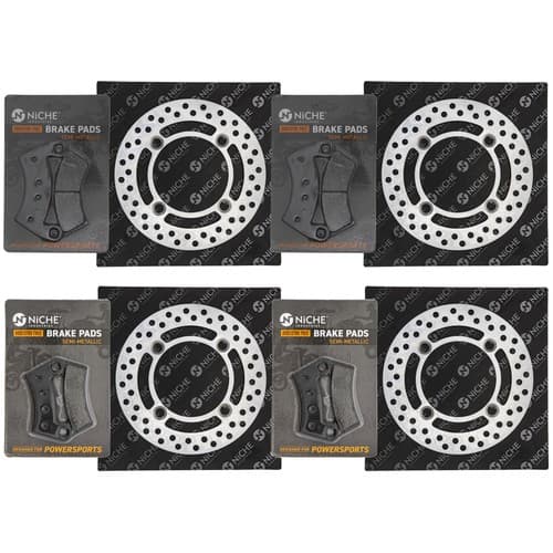 NICHE Front Rear Brake Rotor Pad Kit for Polaris 2205949 2203318 Semi Metallic